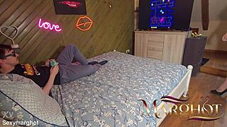 belle-mere heats up stepson during pac-man, he fucks her pussy full then eats the cum