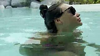 hot monika fox pink bikini pool swim public strut
