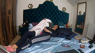 milfycalla dances sexy in shorts teasing pussy before masturbating hard