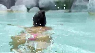 hot monika fox pink bikini pool swim public strut