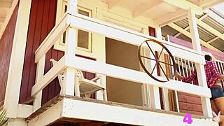 Sweet ebony babe strips naked outdoors after sexy poses