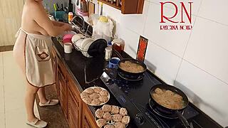 ugh, this nudist housewife regina noir cooking naked in kitchen as maid drives me wild backstage
