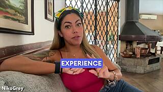 busty brazilian milf with glasses goes sloppy deepthroat wild in pov interview