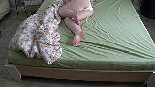 Chubby wife's hairy pussy cums hard in panties on home cam 😏💦