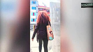 curly milf caught in warehouse begs for brutal anal to pay debts!