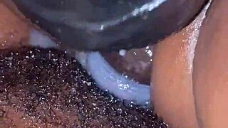 wife squirts hard riding cock anally with huge toy