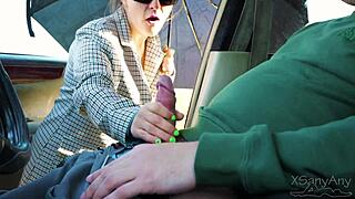 caught jerking in car? nympho milf sucks sloppy deep