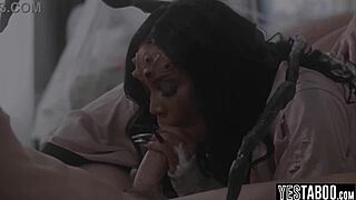 Curvy ebony spider-woman threesome devours neighbor cock