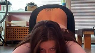 yo check this busty mommy stretching her huge tits yoga style