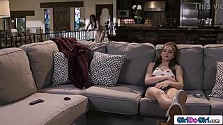 I accidentally vibrate my busty stepmom's shaved pussy to squirting orgasm toys