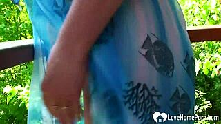 close-up busty milf fingers shaved pussy outdoors homemade tease