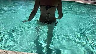 hot italian milf mommy hangs out poolside in bikini for outdoor public tease