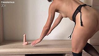 cassiemua strips naked deepthroats dildo blowjob toy play