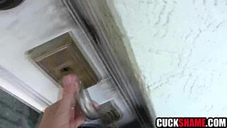 Cuck hubby spies wife riding lover's cock