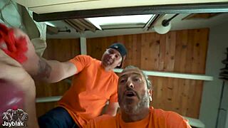 bareback double penetration with blonde and huge bbc close up