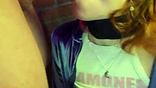 Chained milf on knees gags deepthroat face fucked cum covered