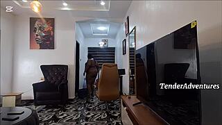 chubby ebony milf shakes huge ass during naked chores