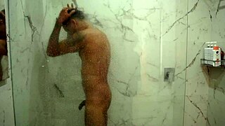 big-assed stepmom fucks skinny stepson after spying shower