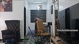 chubby ebony milf shakes huge ass during naked chores