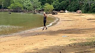 spanish couple's beach accident turns into public flashing handjob outdoor cumshot bliss