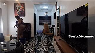 chubby ebony milf shakes huge ass during naked chores