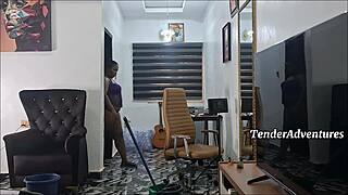 chubby ebony milf shakes huge ass during naked chores