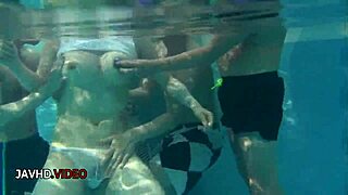 Damn, Suzuna Komiya's big tits tease pool blowjob!