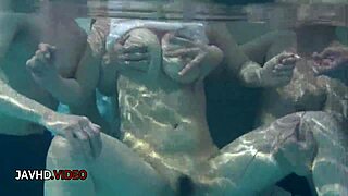 Damn, Suzuna Komiya's big tits tease pool blowjob!