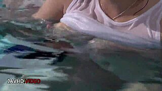 Damn, Suzuna Komiya's big tits tease pool blowjob!