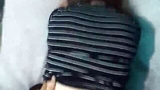 Boyfriend bends me over doggystyle on big bed in thong panties