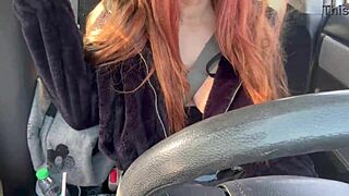 Sexy Italian milf Artemisia flashes big juicy tits nipples streets car ride