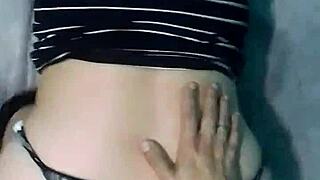 Boyfriend bends me over doggystyle on big bed in thong panties