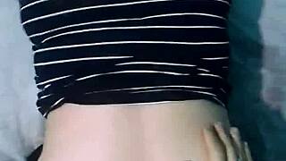 Boyfriend bends me over doggystyle on big bed in thong panties