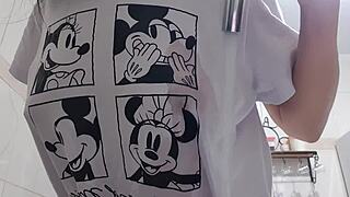 big tits latina maid washes dishes with massive boobs exposed!