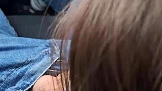 Thick German Slut's Sloppy Blowjob and Cum Swallow in Public Car