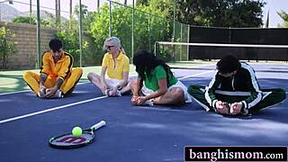 tennis with two milfs? turns into wild foursome fuckfest!
