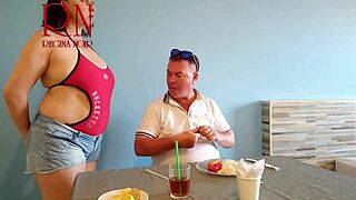 Naked Curvy Maid Waitress Serves Fat Pussy to Restaurant Guest