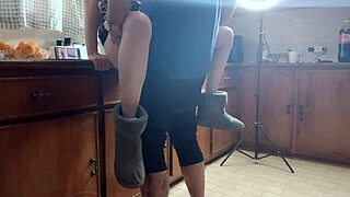 PETITE MOMMY SLAVE PUSSY CUMS FOR OWNER IN KITCHEN