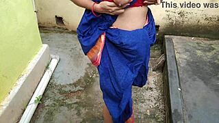 stepmom pees backyard then quick outdoor fuck cums on her huge tits!