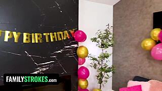 Mommy milf deepthroats birthday cocks before family facial cumshots explode