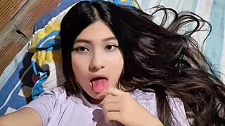 sexy colombian brunette masturbates huge tits homemade