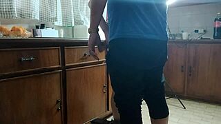 PETITE MOMMY SLAVE PUSSY CUMS FOR OWNER IN KITCHEN