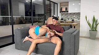 busty blonde neighbor calls me over for quick fuck while hubby on phone