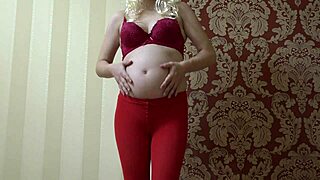 pregnant milf in pantyhose masturbates hairy pussy with dildo