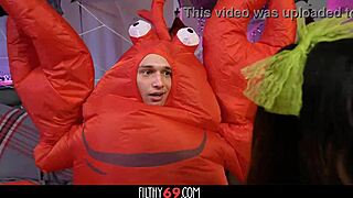 Black girlfriend Skyla Sun and stepmom Naomi Foxxx cosplay Halloween threesome with cowgirl riding