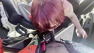 Old redhead teacher granny sloppy blowjob huge bbc cumshot in car public