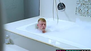 Stepmom spies stepson bathing, bends over for his big cock doggystyle?