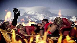 Blonde Brunette Milfs Lesbian Foursome Stockings Latex Boots!