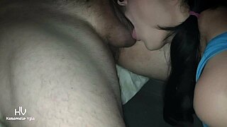 Homemade Latina licks daddy balls close up