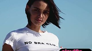 Petite Brunette Babe And Slender Asian Milf Strip Naked Outdoors